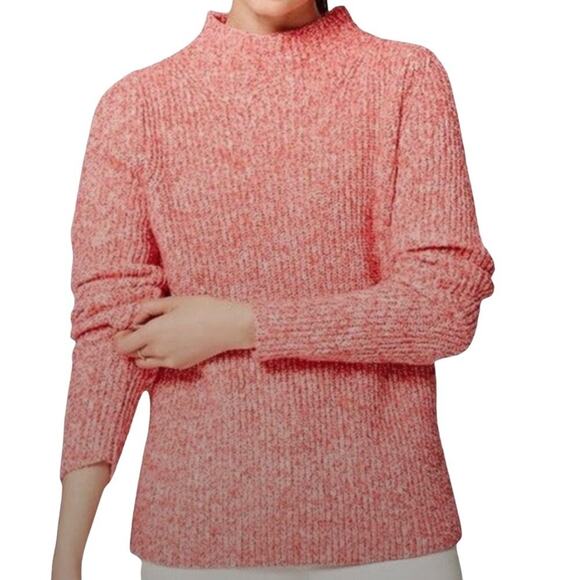 LOFT Knit Mock Neck Marled Chunky Sweater Side Vents Size Large L Cotton Blend - Picture 1 of 10